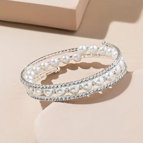 أساور اللؤلؤ للنساء أساور قابلة للتكديس أساور من اللؤلؤ والذهب مجوهرات اللؤلؤ هدية للنساء والفتيات المراهقات in Kuwait