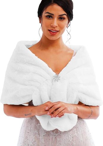 Women’s Wedding Faux Fur Shawl and Wraps Bridal Faux Fur Stole Cape Winter Fur Scarf for Bride and Bridesmaids in Kuwait