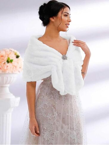 Women’s Wedding Faux Fur Shawl and Wraps Bridal Faux Fur Stole Cape Winter Fur Scarf for Bride and Bridesmaids in Kuwait