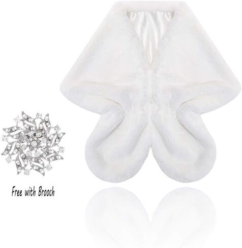 Women’s Wedding Faux Fur Shawl and Wraps Bridal Faux Fur Stole Cape Winter Fur Scarf for Bride and Bridesmaids in Kuwait