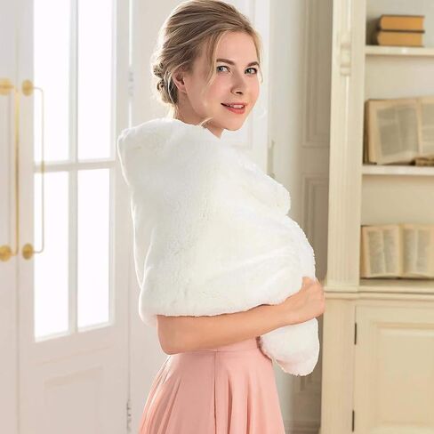 Women’s Wedding Faux Fur Shawl and Wraps Bridal Faux Fur Stole Cape Winter Fur Scarf for Bride and Bridesmaids in Kuwait