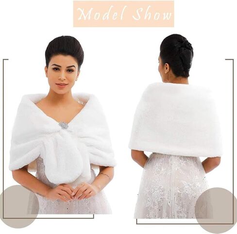 Women’s Wedding Faux Fur Shawl and Wraps Bridal Faux Fur Stole Cape Winter Fur Scarf for Bride and Bridesmaids in Kuwait