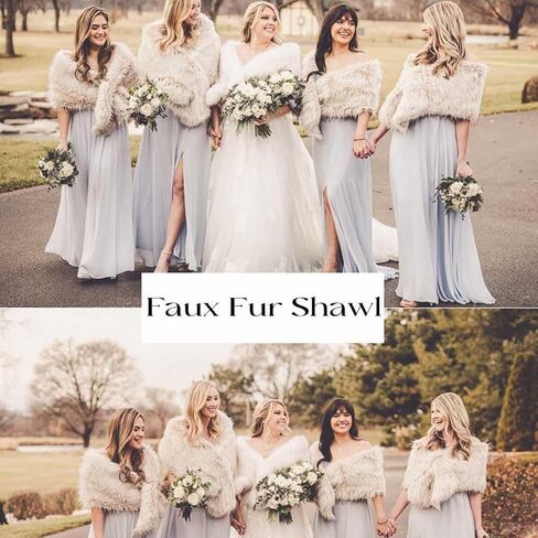 Women’s Wedding Faux Fur Shawl and Wraps Bridal Faux Fur Stole Cape Winter Fur Scarf for Bride and Bridesmaids in Kuwait