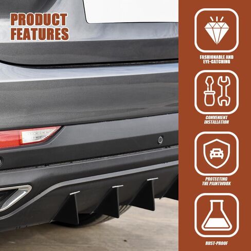 Car Rear Lower Bumper Wing Lip Diffuser, Car Rear Bumper Lip, Auto Shark Fin Spoiler Protector with Mounting Screws, Car Accessories Universal Rear Bumper Splitter for Car (Black/Flat) in Saudi Arabia