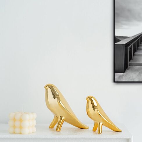 Small Decor for Shelves,Gold Bird Statue,Golden Ceramic Collectible Figurines for Home Living Room Office Shelf,3.7" H in Saudi Arabia