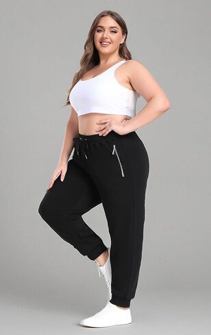 ZERDOCEAN Women's Plus Size Fleece Lined Sweatpants Casual Workout Athletic Joggers Zipper Pockets in Kuwait