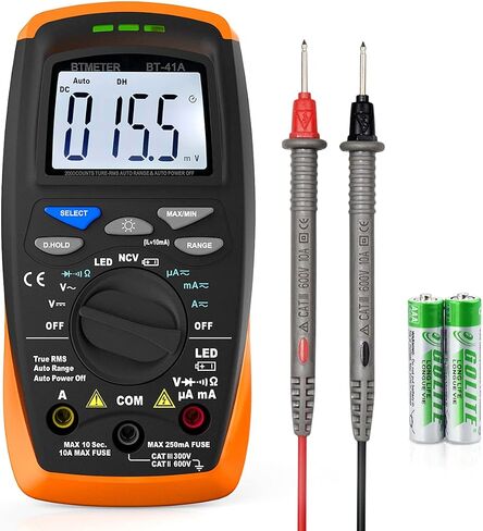 BTMETER BT-42B TRMS 6000 Count Digital Multimeter, Push Button Design, Auto-Ranging Ohm Volt Amp Cap Hz Diode Voltage Temp Continuity Tester Meter with Backlit LCD in Saudi Arabia