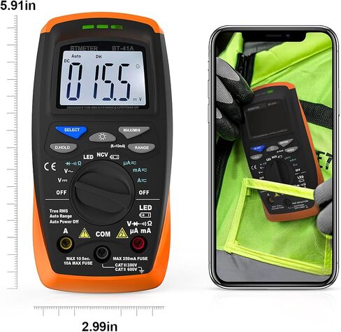 BTMETER BT-42B TRMS 6000 Count Digital Multimeter, Push Button Design, Auto-Ranging Ohm Volt Amp Cap Hz Diode Voltage Temp Continuity Tester Meter with Backlit LCD in Saudi Arabia