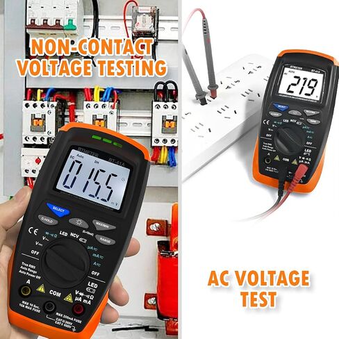 BTMETER BT-42B TRMS 6000 Count Digital Multimeter, Push Button Design, Auto-Ranging Ohm Volt Amp Cap Hz Diode Voltage Temp Continuity Tester Meter with Backlit LCD in Saudi Arabia