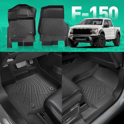 سجادات أرضية DiffCar® لسيارة Ford F150 SuperCrew/Super Cab 2015-2024 (تتضمن طراز Lightning 22-24)، بطانات أمامية، أسود، قطعتين. in Kuwait