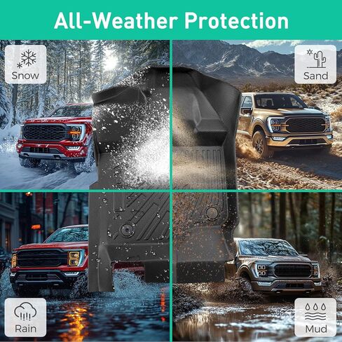 سجادات أرضية DiffCar® لسيارة Ford F150 SuperCrew/Super Cab 2015-2024 (تتضمن طراز Lightning 22-24)، بطانات أمامية، أسود، قطعتين. in Kuwait