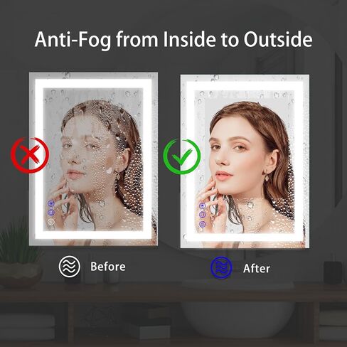 LED Bathroom Mirror, 36x28 inch Frontlit Bathroom Vanity Mirrors with Lights, Mirrors for Wall with Smart Touch Button, 3 Colors, Anti-Fog, Memory, Stepless Dimmable Makeup Mirror in Saudi Arabia