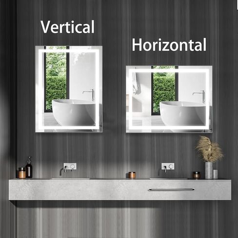 LED Bathroom Mirror, 36x28 inch Frontlit Bathroom Vanity Mirrors with Lights, Mirrors for Wall with Smart Touch Button, 3 Colors, Anti-Fog, Memory, Stepless Dimmable Makeup Mirror in Saudi Arabia