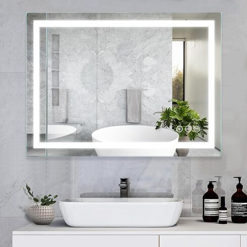 LED Bathroom Mirror, 36x28 inch Frontlit Bathroom Vanity Mirrors with Lights, Mirrors for Wall with Smart Touch Button, 3 Colors, Anti-Fog, Memory, Stepless Dimmable Makeup Mirror in Saudi Arabia