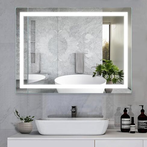 LED Bathroom Mirror, 36x28 inch Frontlit Bathroom Vanity Mirrors with Lights, Mirrors for Wall with Smart Touch Button, 3 Colors, Anti-Fog, Memory, Stepless Dimmable Makeup Mirror in Saudi Arabia