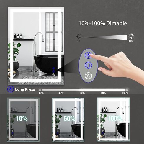 LED Bathroom Mirror, 36x28 inch Frontlit Bathroom Vanity Mirrors with Lights, Mirrors for Wall with Smart Touch Button, 3 Colors, Anti-Fog, Memory, Stepless Dimmable Makeup Mirror in Saudi Arabia