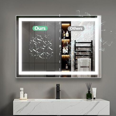 LED Bathroom Mirror, 36x28 inch Frontlit Bathroom Vanity Mirrors with Lights, Mirrors for Wall with Smart Touch Button, 3 Colors, Anti-Fog, Memory, Stepless Dimmable Makeup Mirror in Saudi Arabia