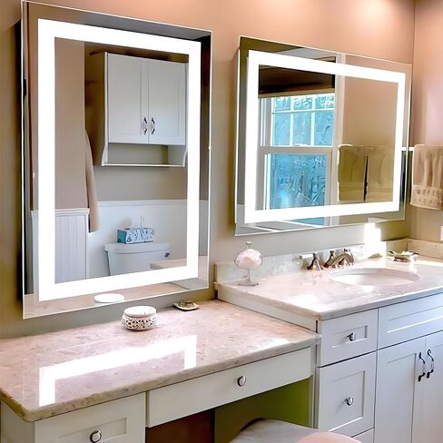 LED Bathroom Mirror, 36x28 inch Frontlit Bathroom Vanity Mirrors with Lights, Mirrors for Wall with Smart Touch Button, 3 Colors, Anti-Fog, Memory, Stepless Dimmable Makeup Mirror in Saudi Arabia