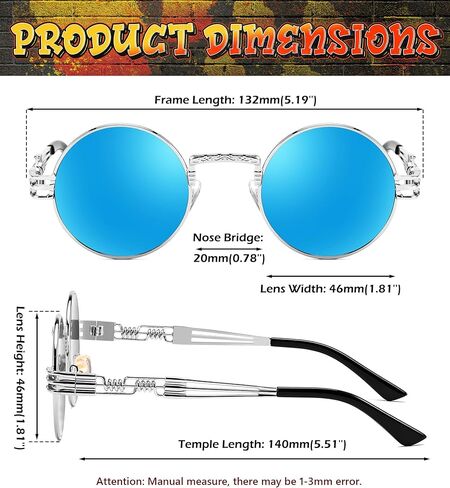 FEISEDY نظارات شمسية كلاسيكية Steampunk للرجال والنساء بإطار معدني مستدير على الطراز القوطي B0147 in Kuwait