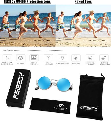 FEISEDY نظارات شمسية كلاسيكية Steampunk للرجال والنساء بإطار معدني مستدير على الطراز القوطي B0147 in Kuwait