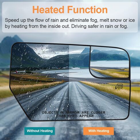 Senzeal Passenger Side Heated Mirror Glass Replacement for Ford Expedition 2012-2017 Lincoln Navigator 2012-2014 Blind Spot Mirror Glass CL1Z17K707A (Right Side) in Kuwait