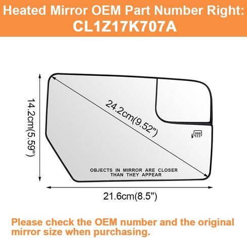 Senzeal Passenger Side Heated Mirror Glass Replacement for Ford Expedition 2012-2017 Lincoln Navigator 2012-2014 Blind Spot Mirror Glass CL1Z17K707A (Right Side) in Kuwait