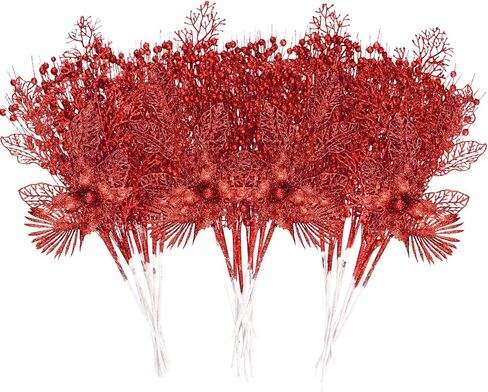 28 حزمة الذهب شجرة عيد الميلاد الحلي الزهور الاصطناعية بريق التوت فروع الجذعية شجرة عيد الميلاد يختار الأغصان بخاخ شجرة عيد الميلاد زينة لمزهرية حشو إكليل عطلة حفل زفاف ديكور in Kuwait