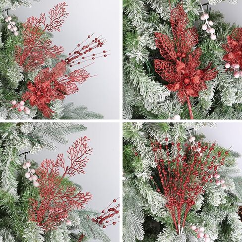 28 حزمة الذهب شجرة عيد الميلاد الحلي الزهور الاصطناعية بريق التوت فروع الجذعية شجرة عيد الميلاد يختار الأغصان بخاخ شجرة عيد الميلاد زينة لمزهرية حشو إكليل عطلة حفل زفاف ديكور in Kuwait