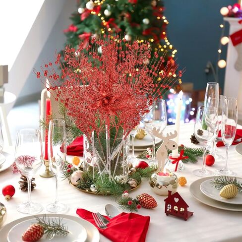 28 حزمة الذهب شجرة عيد الميلاد الحلي الزهور الاصطناعية بريق التوت فروع الجذعية شجرة عيد الميلاد يختار الأغصان بخاخ شجرة عيد الميلاد زينة لمزهرية حشو إكليل عطلة حفل زفاف ديكور in Kuwait