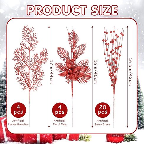 28 حزمة الذهب شجرة عيد الميلاد الحلي الزهور الاصطناعية بريق التوت فروع الجذعية شجرة عيد الميلاد يختار الأغصان بخاخ شجرة عيد الميلاد زينة لمزهرية حشو إكليل عطلة حفل زفاف ديكور in Kuwait