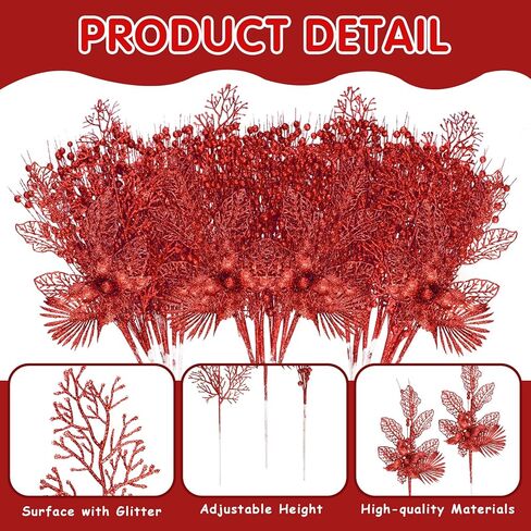 28 حزمة الذهب شجرة عيد الميلاد الحلي الزهور الاصطناعية بريق التوت فروع الجذعية شجرة عيد الميلاد يختار الأغصان بخاخ شجرة عيد الميلاد زينة لمزهرية حشو إكليل عطلة حفل زفاف ديكور in Kuwait