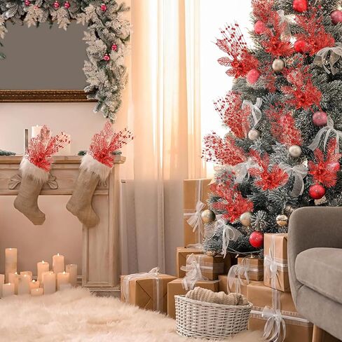 28 حزمة الذهب شجرة عيد الميلاد الحلي الزهور الاصطناعية بريق التوت فروع الجذعية شجرة عيد الميلاد يختار الأغصان بخاخ شجرة عيد الميلاد زينة لمزهرية حشو إكليل عطلة حفل زفاف ديكور in Kuwait