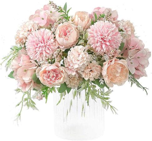 Tribe Glare Set of 2 pcs Artificial Flower Silk Peony Bouquets Hygrangea Carnations Flower Arrangement Centerpiece for Table Wedding Dining Room Home Decorations (Pink) in Saudi Arabia
