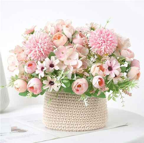 Tribe Glare Set of 2 pcs Artificial Flower Silk Peony Bouquets Hygrangea Carnations Flower Arrangement Centerpiece for Table Wedding Dining Room Home Decorations (Pink) in Saudi Arabia