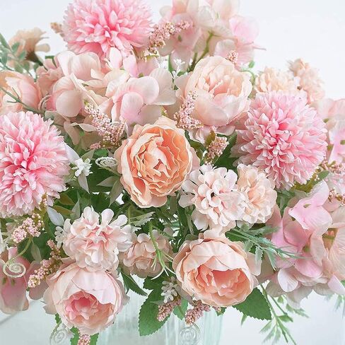 Tribe Glare Set of 2 pcs Artificial Flower Silk Peony Bouquets Hygrangea Carnations Flower Arrangement Centerpiece for Table Wedding Dining Room Home Decorations (Pink) in Saudi Arabia