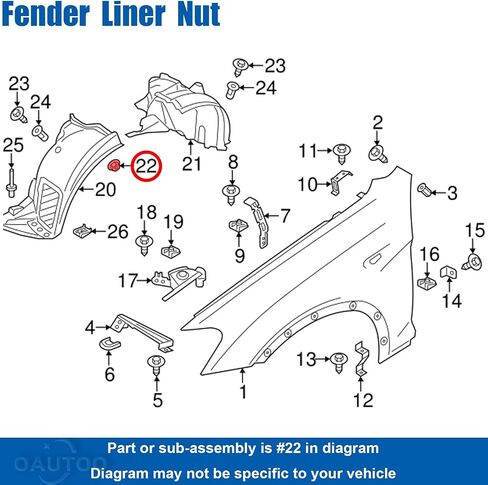 OAUTOO 25pcs M4.8 (#10) Fender Liner Nut for BMW E89 Z4, E93, F15, F16, F22, F25 X3, F26 X4, F30, F31, F32, F33, F34, F36, F80 M3, F82 M4, F83, I01 i3, I12 i8, F54 F55 F56 F57 F60 in Saudi Arabia