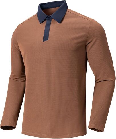 Men's 1/4 Hidden Button Waffle Polo Shirts Long Sleeve Micro-Fleece Pullover for Fall, Winter in Saudi Arabia
