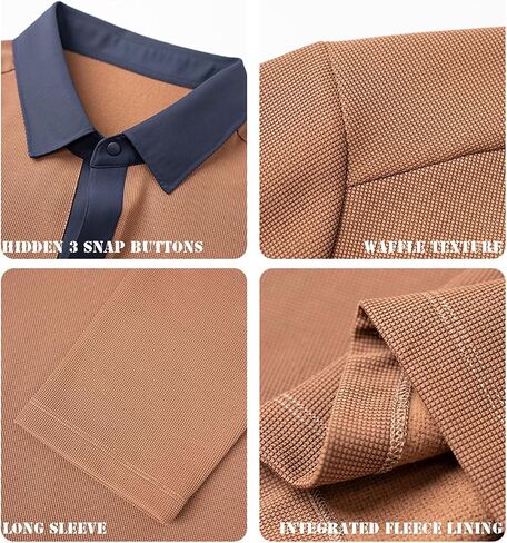 Men's 1/4 Hidden Button Waffle Polo Shirts Long Sleeve Micro-Fleece Pullover for Fall, Winter in Saudi Arabia