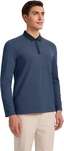 Men's 1/4 Hidden Button Waffle Polo Shirts Long Sleeve Micro-Fleece Pullover for Fall, Winter in Saudi Arabia