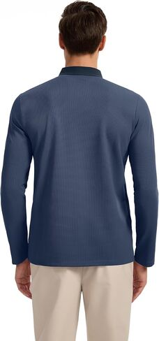 Men's 1/4 Hidden Button Waffle Polo Shirts Long Sleeve Micro-Fleece Pullover for Fall, Winter in Saudi Arabia
