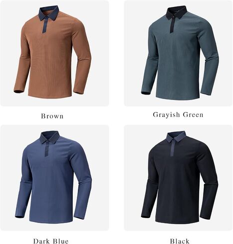 Men's 1/4 Hidden Button Waffle Polo Shirts Long Sleeve Micro-Fleece Pullover for Fall, Winter in Saudi Arabia
