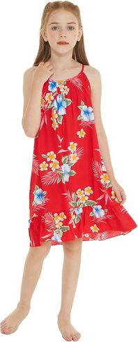 Girl Hawaiian Round Neck Dress in Hibiscus in Kuwait