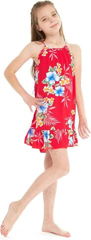 Girl Hawaiian Round Neck Dress in Hibiscus in Kuwait