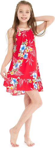 Girl Hawaiian Round Neck Dress in Hibiscus in Kuwait