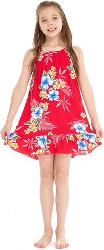 Girl Hawaiian Round Neck Dress in Hibiscus in Kuwait