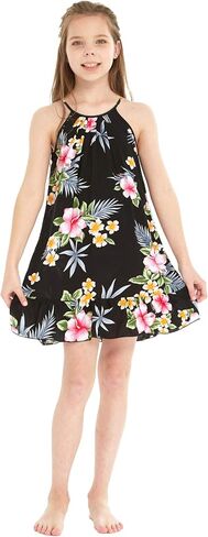 Girl Hawaiian Round Neck Dress in Hibiscus in Kuwait