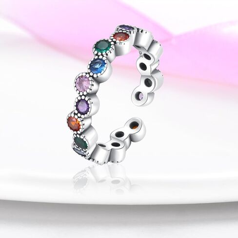 925 Sterling Silver Ring Open End Ring Carved Ring Colorful Zirconia Ring Flower Feather Bossy Ring Sterling Silver Adjustable Ring in Kuwait