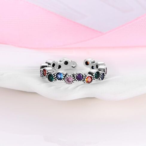 925 Sterling Silver Ring Open End Ring Carved Ring Colorful Zirconia Ring Flower Feather Bossy Ring Sterling Silver Adjustable Ring in Kuwait