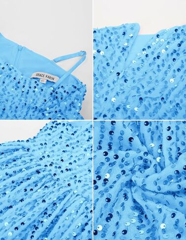 GRACE KARIN Girls Sequin Dress One Shoulder Sparkle Party Dress with Hair Bow in Kuwait