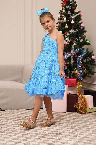 GRACE KARIN Girls Sequin Dress One Shoulder Sparkle Party Dress with Hair Bow in Kuwait